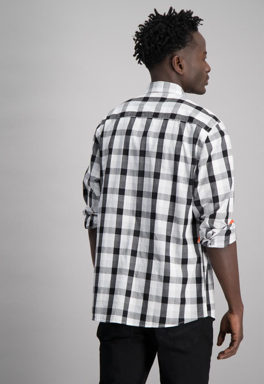 Aca Joe - Mens check long sleeve shirt - grey 