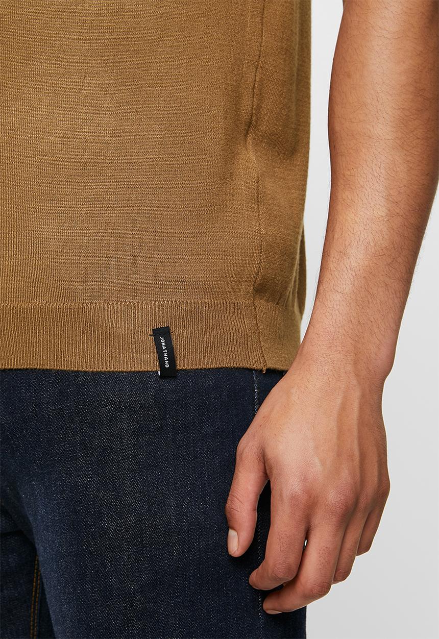 Jonathan D - Short sleeve knitted turtle neck tee - camel