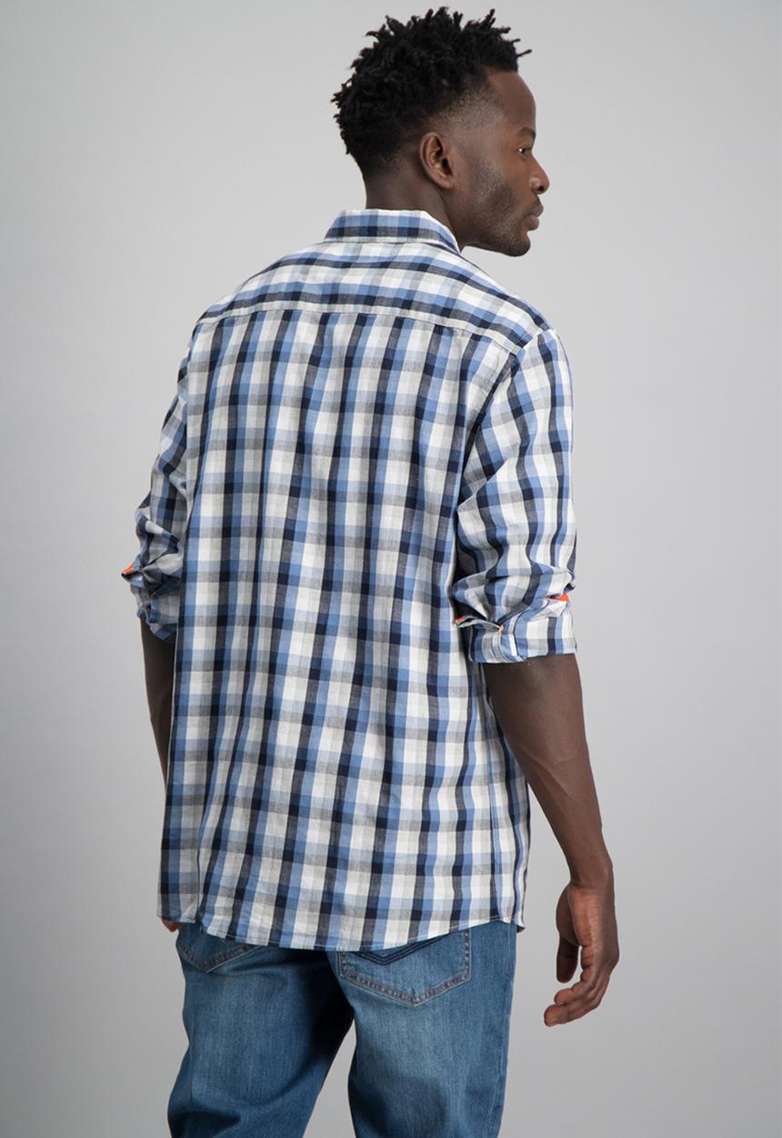 Aca Joe - Mens aca joe check long sleeve shirt - blue & white 
