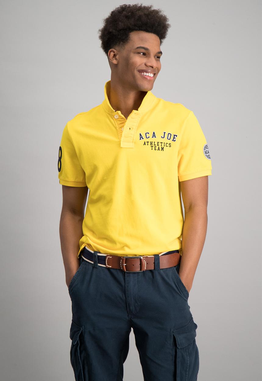 Aca Joe - Mens embroidered logo & badge golfer - yellow 