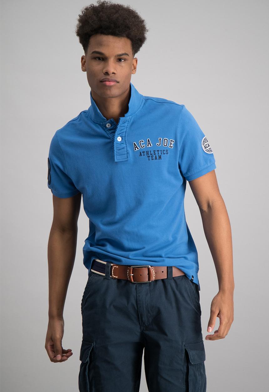 Aca Joe - Mens embroidered logo & badge golfer - blue 