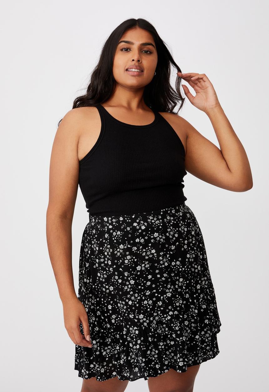 Cotton On - Curve asymmetric frill mini skirt - black & white 
