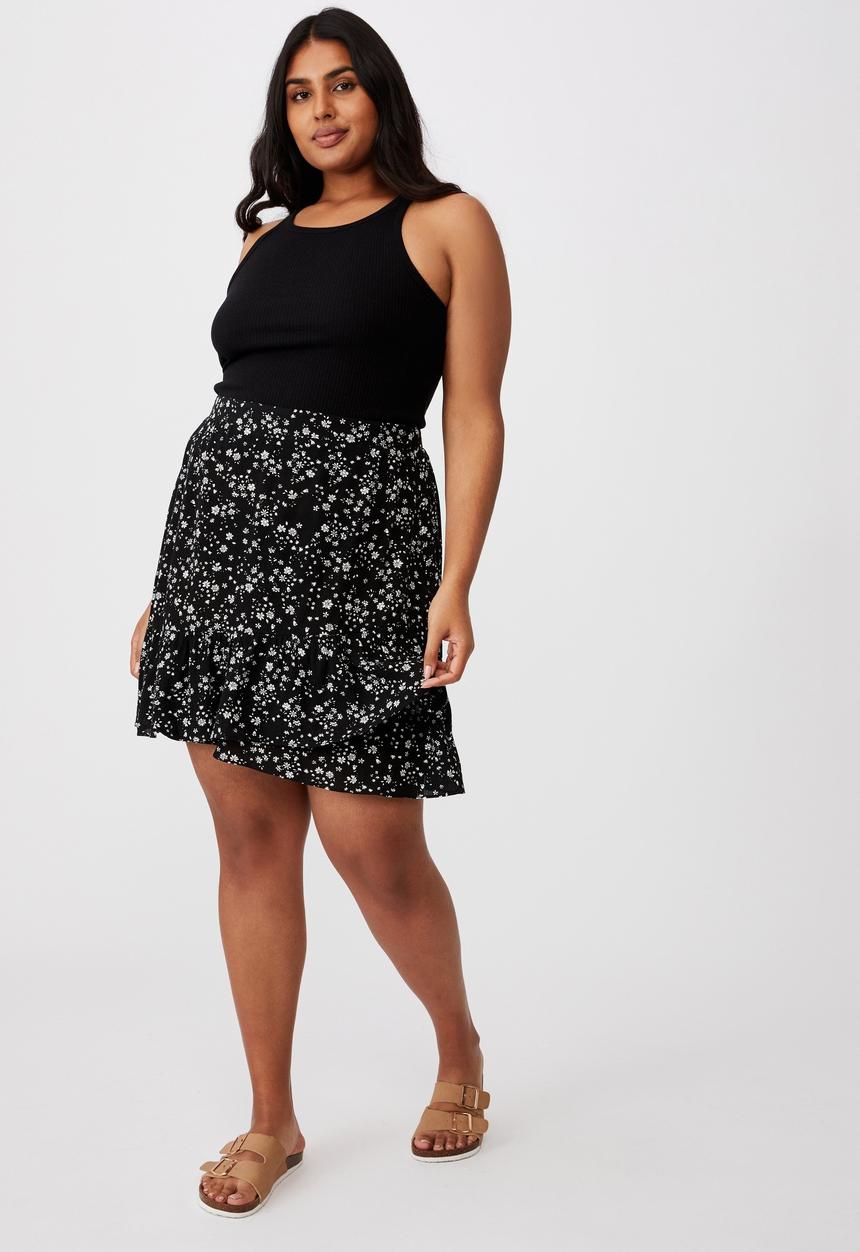 Cotton On - Curve asymmetric frill mini skirt - black & white 