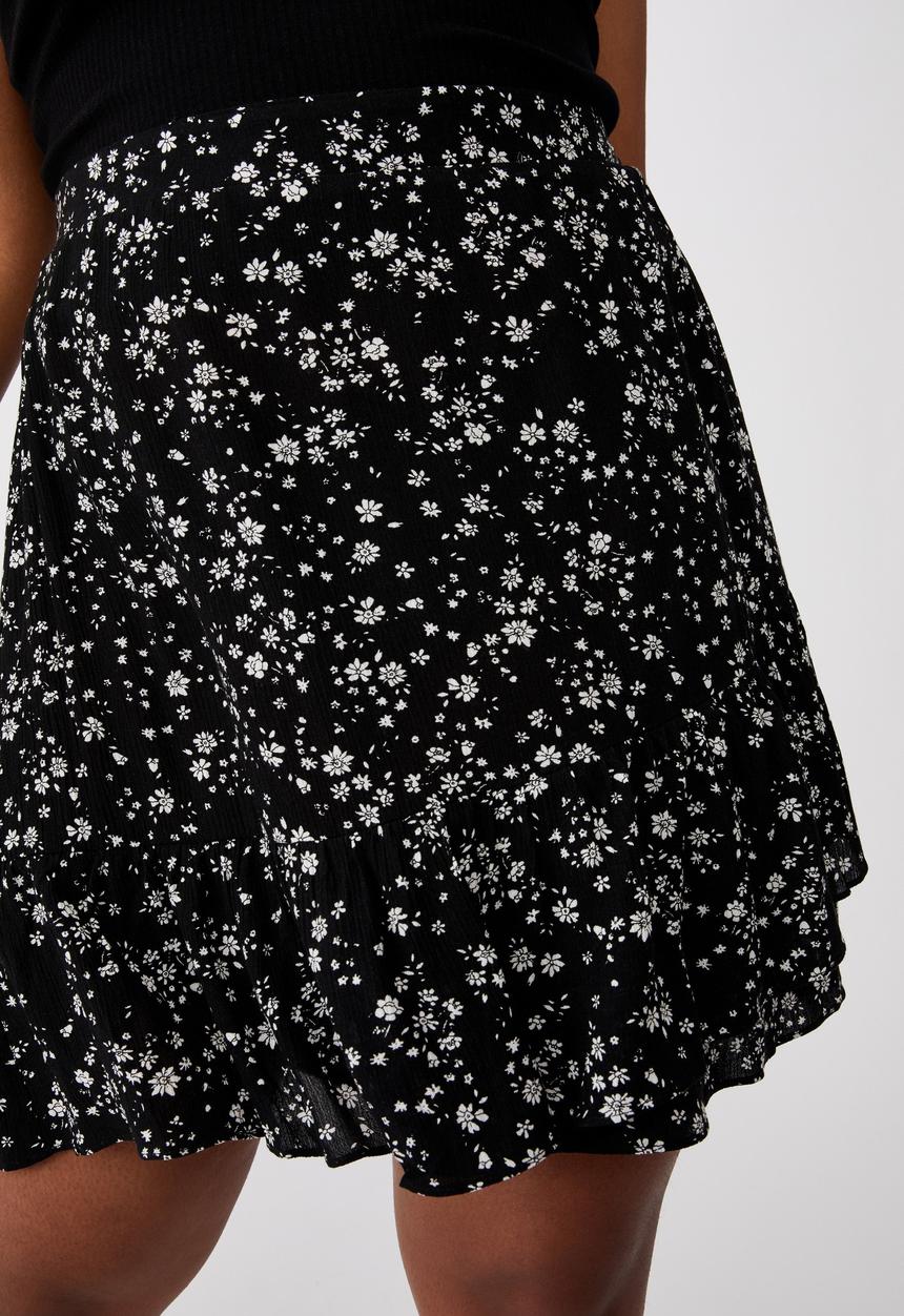 Cotton On - Curve asymmetric frill mini skirt - black & white 
