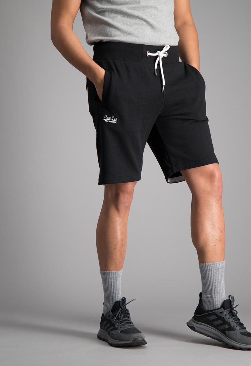 Aca Joe - Mens unbrushed fleece shorts - black 