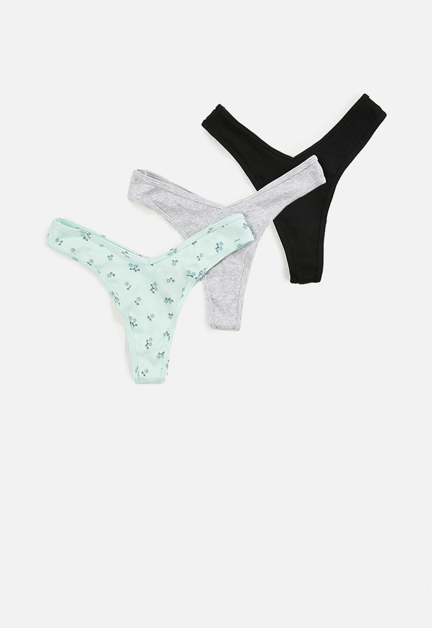 Cotton On - Cotton rib high cut g string brief 3pack - multi