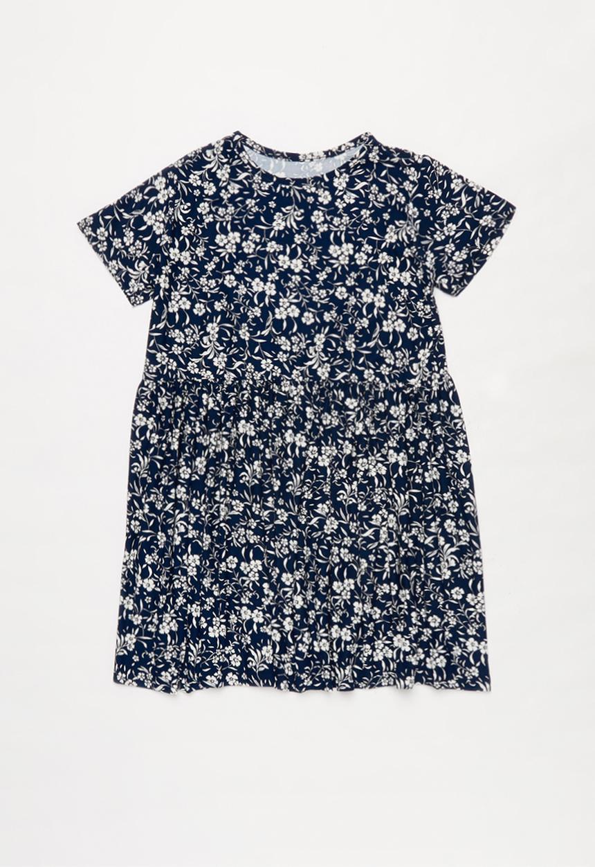 Pop Candy - Floral print short sleeve dress - navy & white 