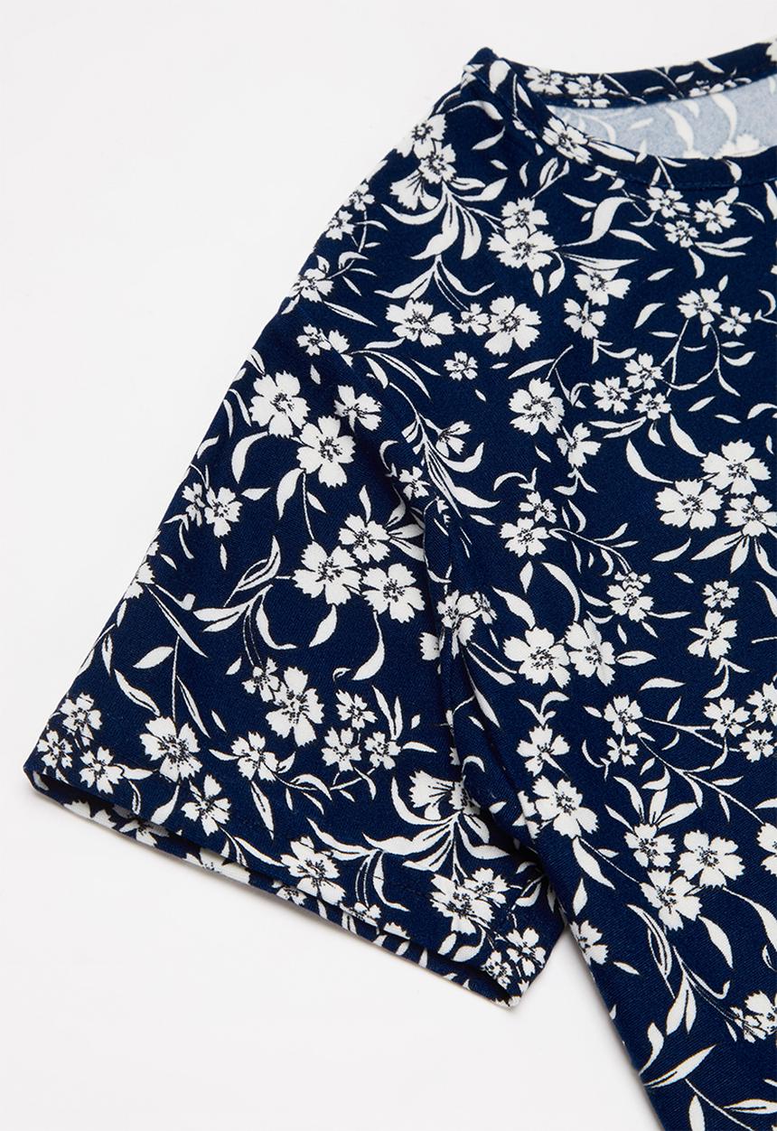 Pop Candy - Floral print short sleeve dress - navy & white 