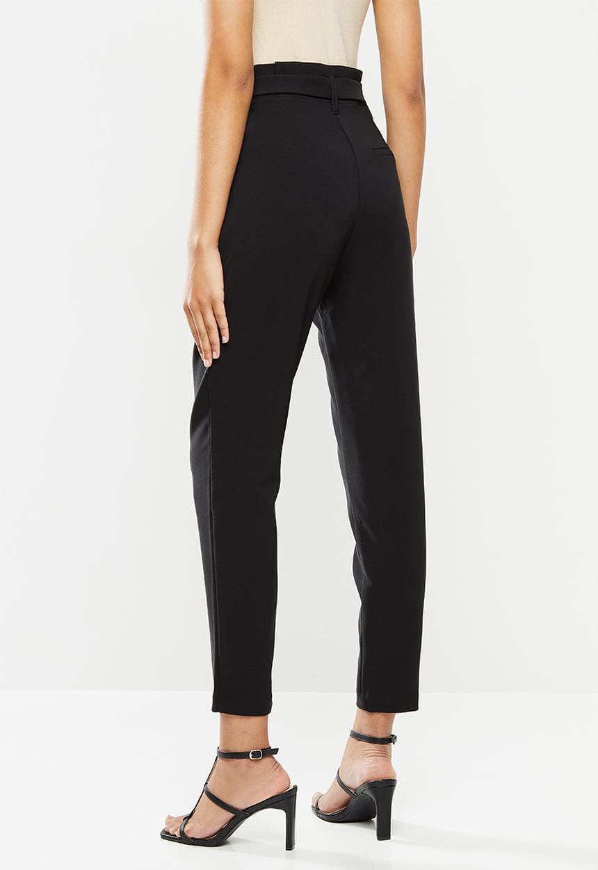 SISSY BOY - Snatched high rise paper bag trousers with belt - black