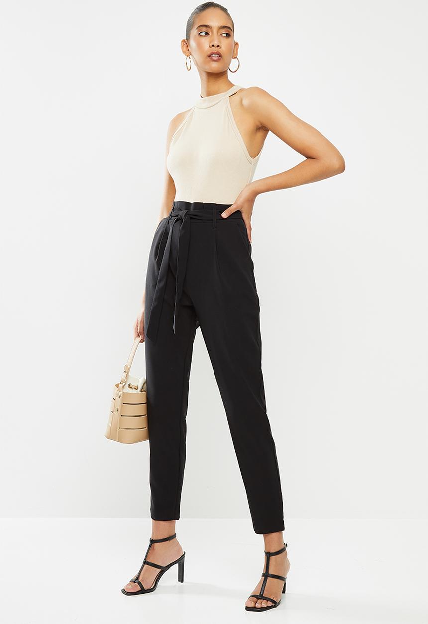 SISSY BOY - Snatched high rise paper bag trousers with belt - black