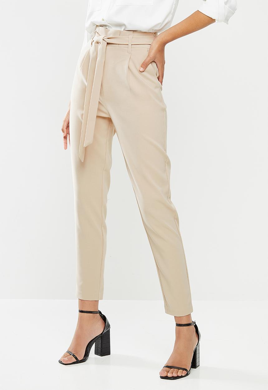 SISSY BOY - Snatched high rise paper bag  with belt - sand