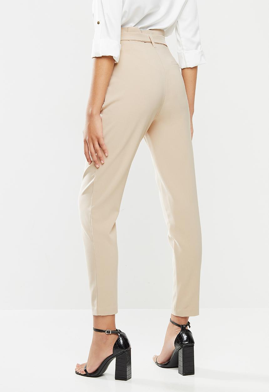SISSY BOY - Snatched high rise paper bag  with belt - sand