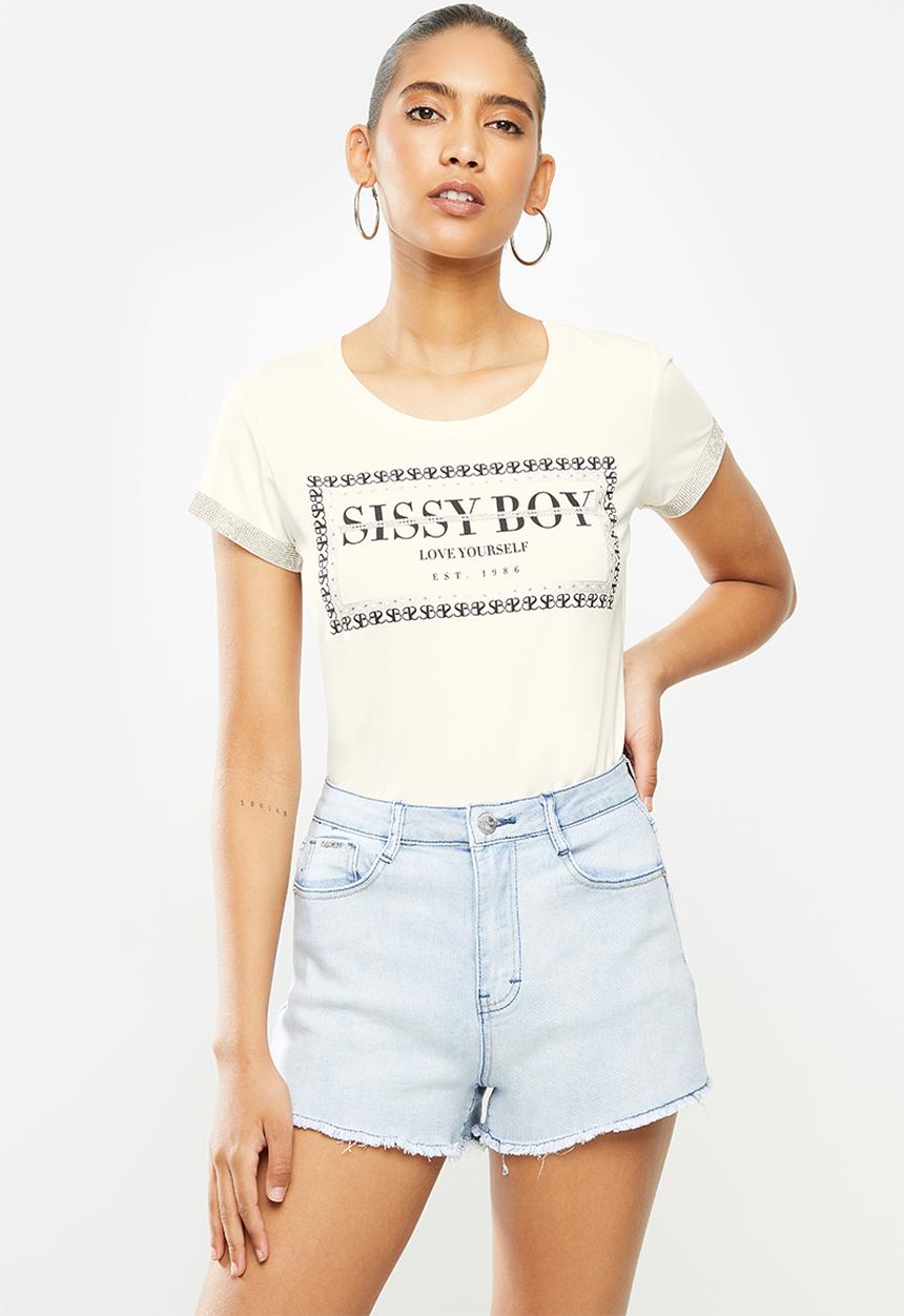 SISSY BOY - Stud: one up logo with bling trim detailing - off white