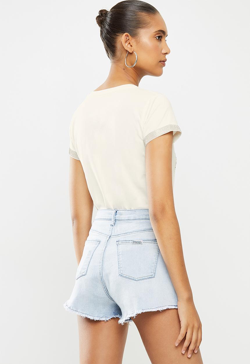 SISSY BOY - Stud: one up logo with bling trim detailing - off white