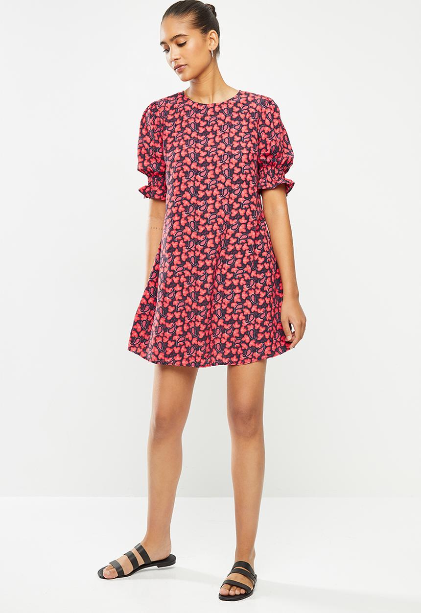 Glamorous - Paisley puff sleeve dress - red leaf