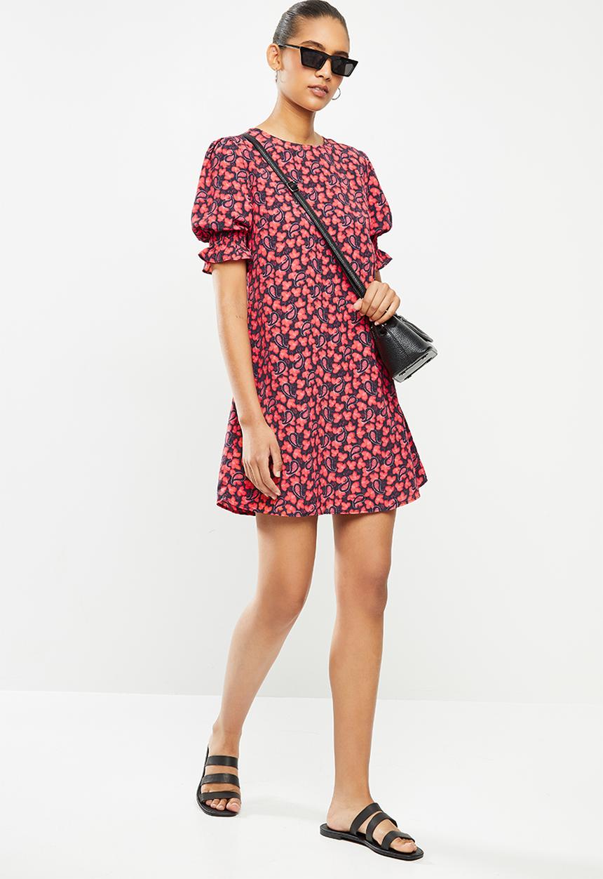 Glamorous - Paisley puff sleeve dress - red leaf
