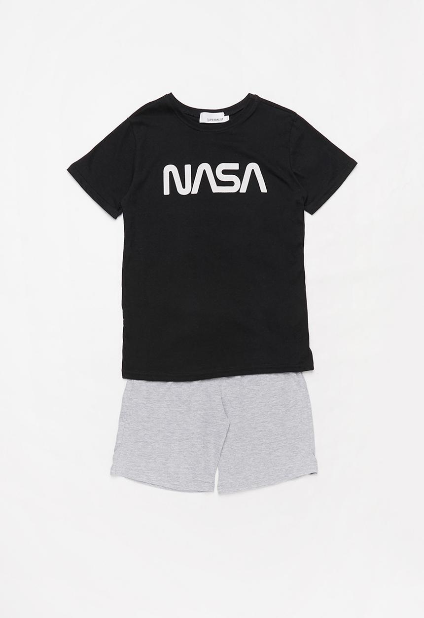 Superbalist - Nasa shorts & tee pj set - black & grey