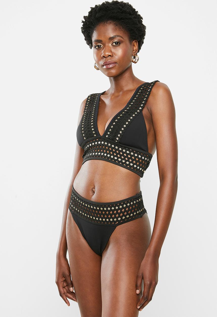 SISSY BOY - Kinos bikini bottom with crochet lurex elastic - black