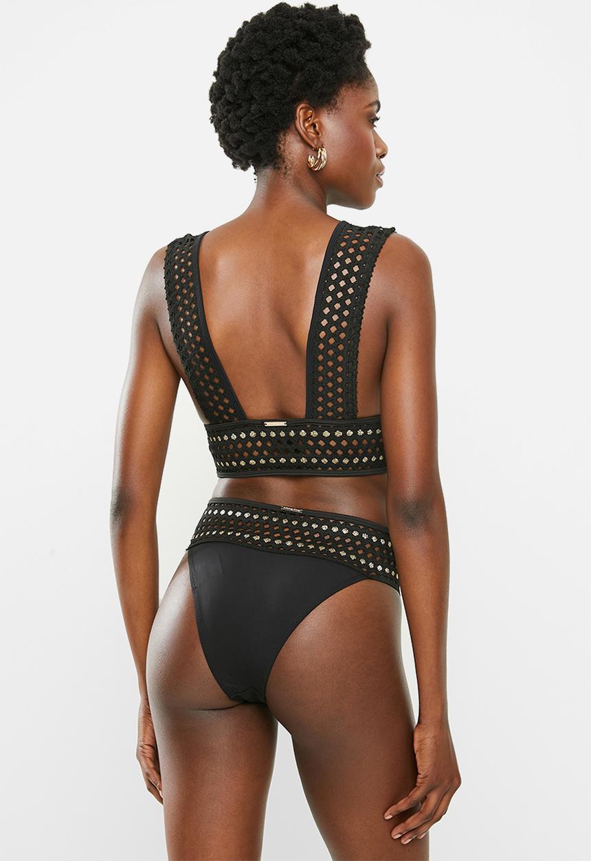 SISSY BOY - Kinos bikini bottom with crochet lurex elastic - black