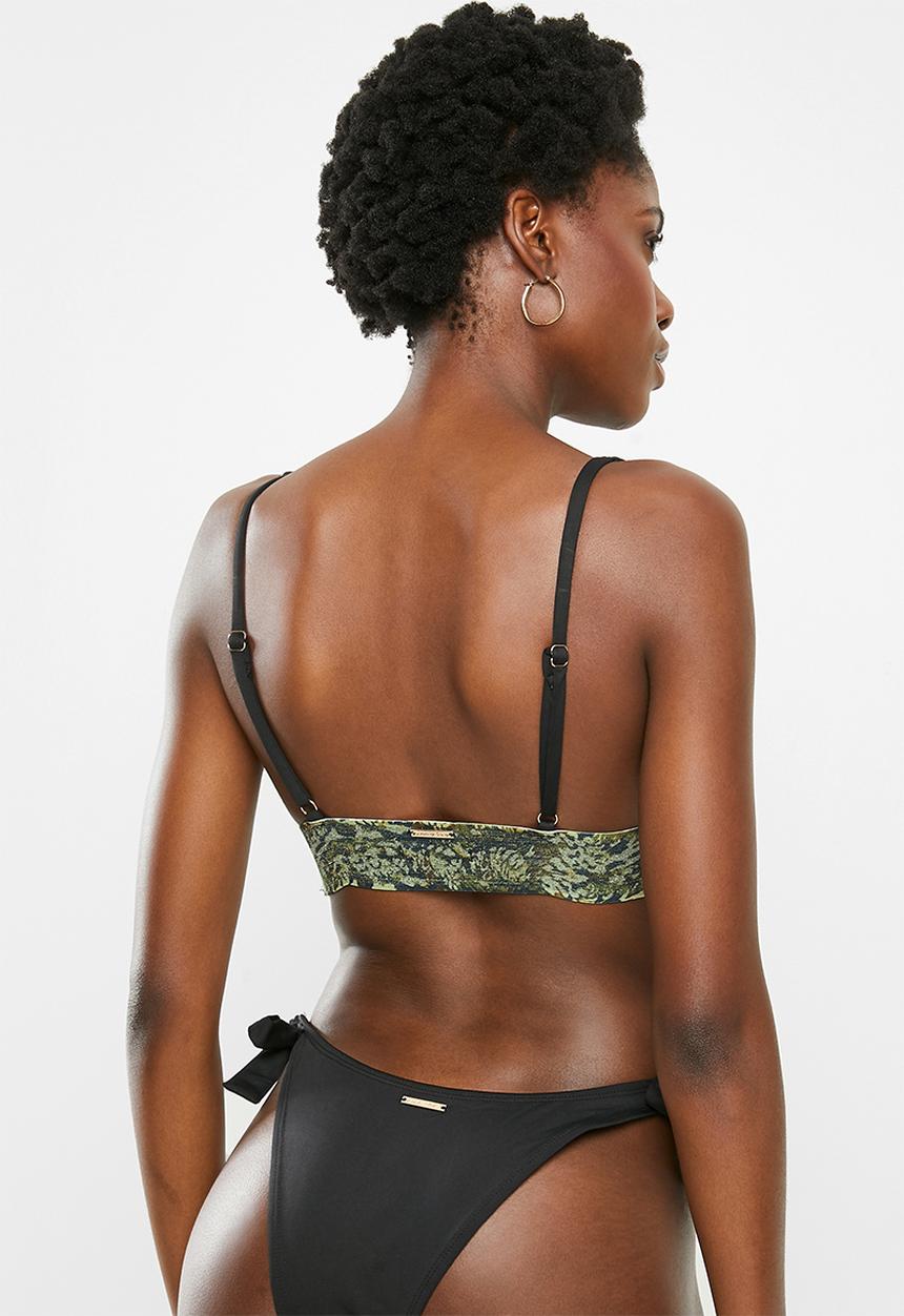 SISSY BOY - Pate bikini top with contrast panel detail - black