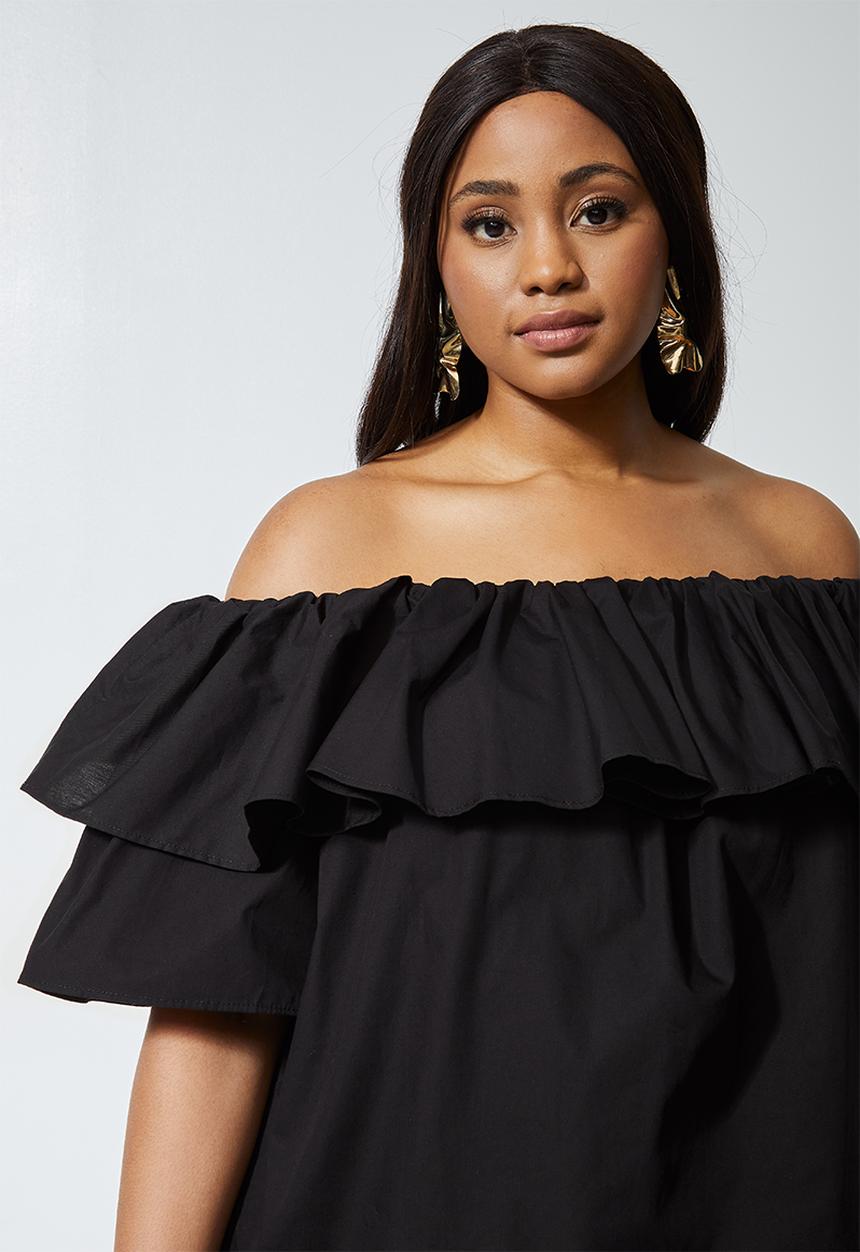 Superbalist - Double frill off the shoulder blouse - black