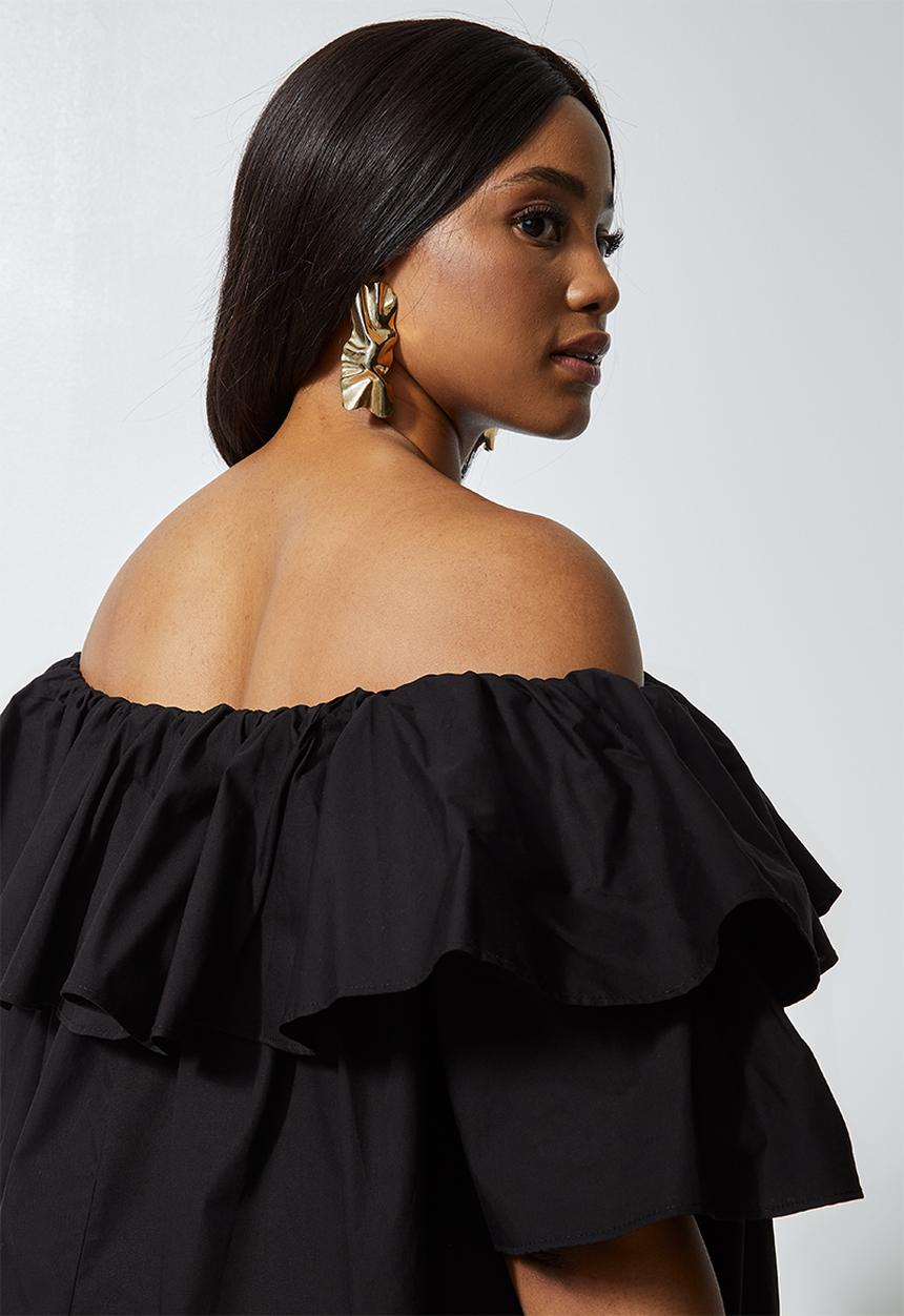 Superbalist - Double frill off the shoulder blouse - black