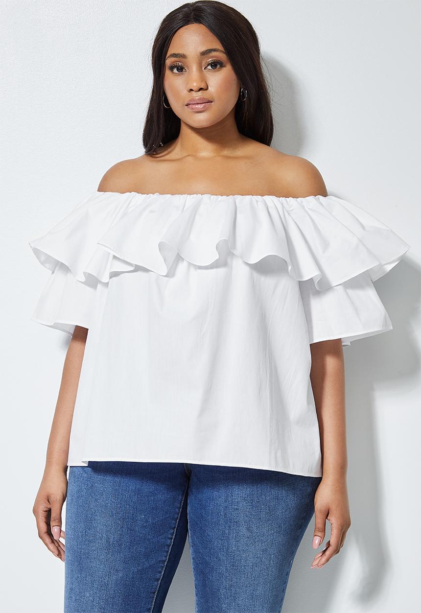 Superbalist - Double frill of the shoulder blouse - white