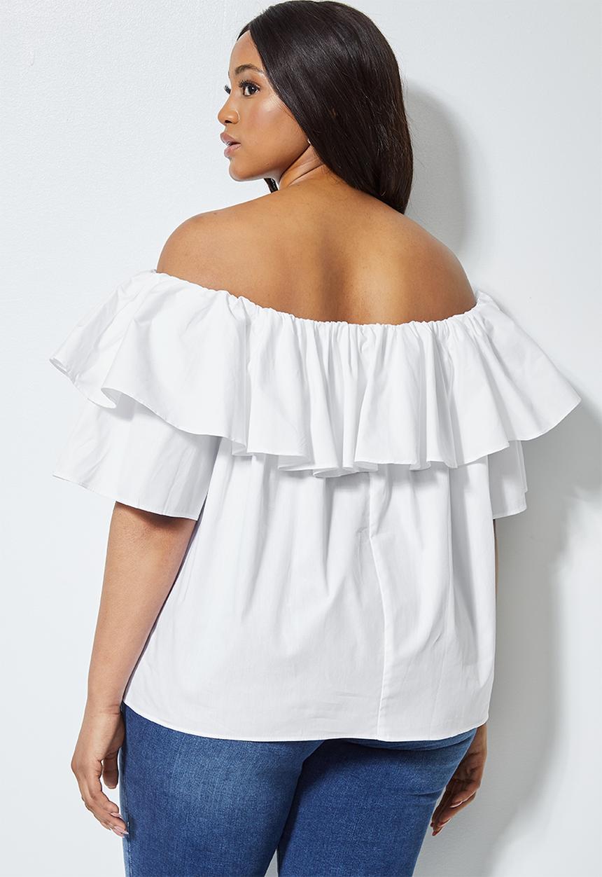 Superbalist - Double frill of the shoulder blouse - white
