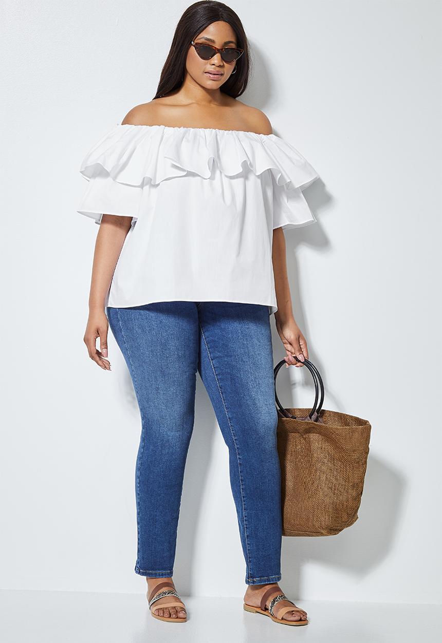 Superbalist - Double frill of the shoulder blouse - white