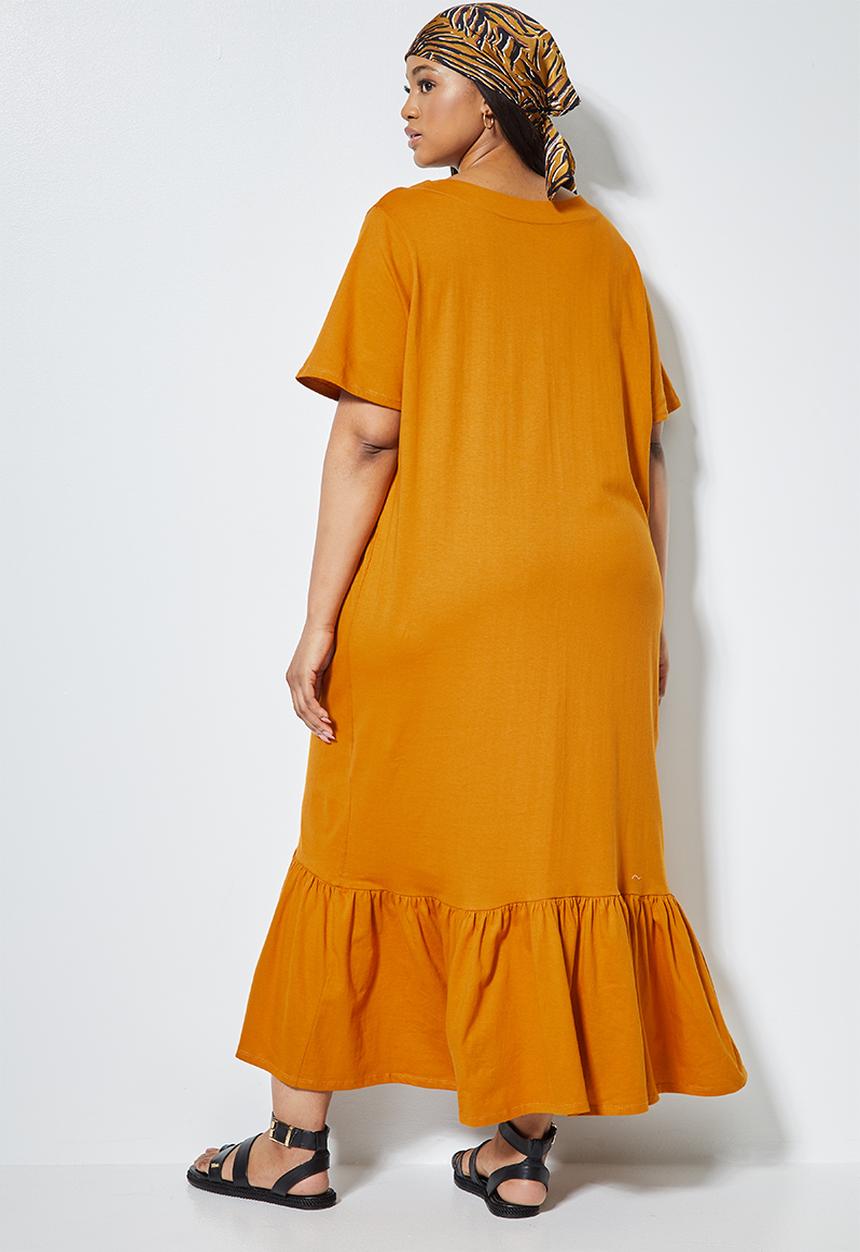 Superbalist - V-neck tiered midi dress - mustard