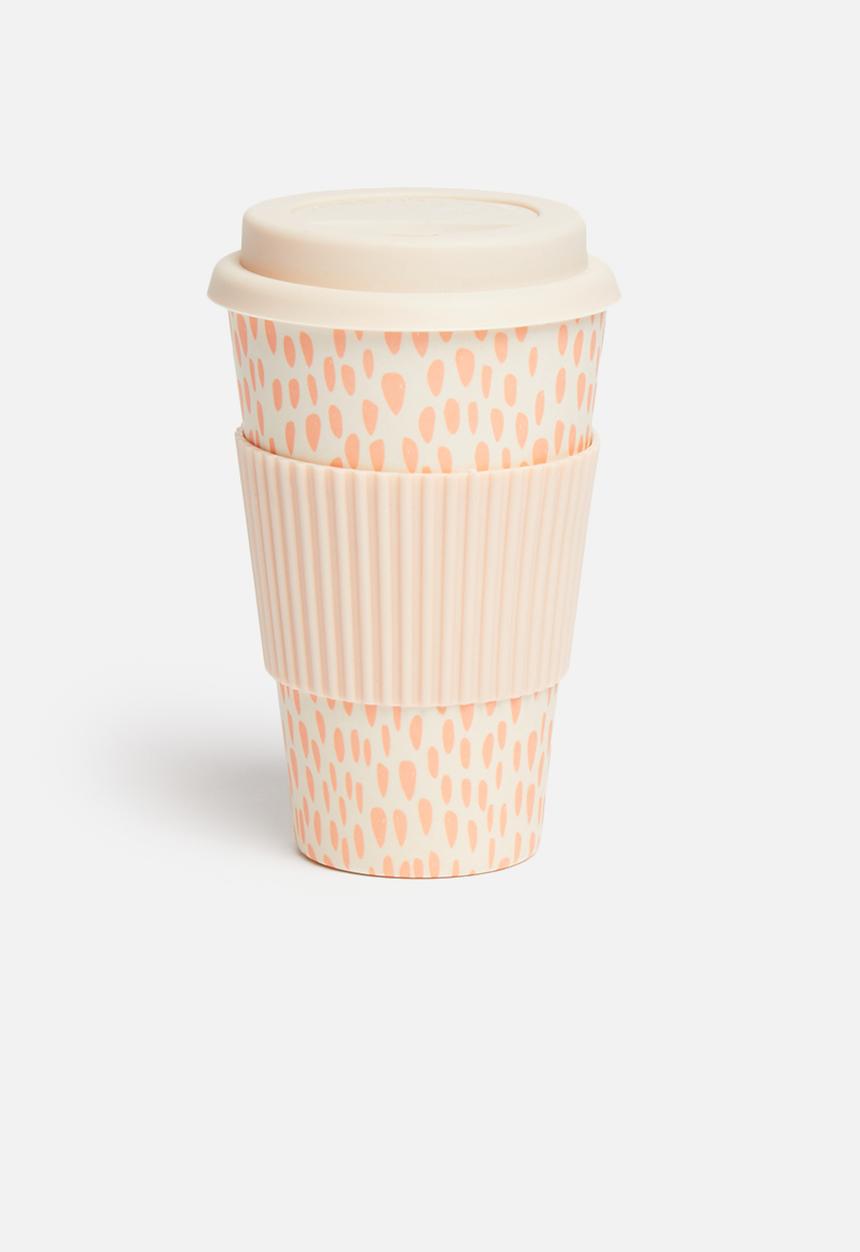 Excellent Houseware - Bamboo on-the-go rain drop mug - pink & cream
