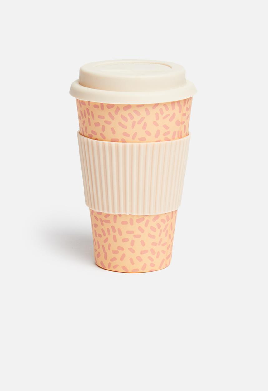 Excellent Houseware - Bamboo on-the-go speckle mug - pink & orange