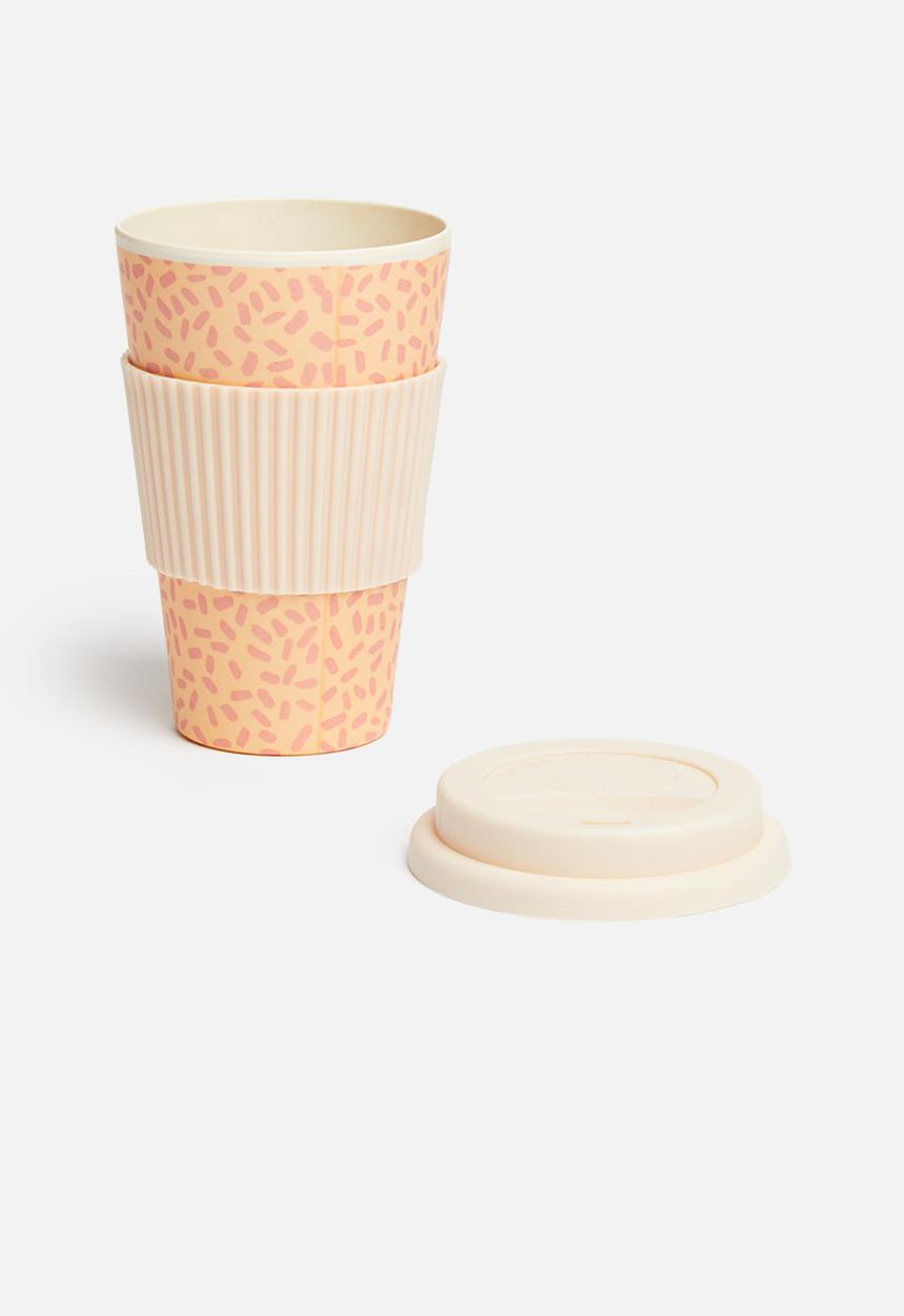 Excellent Houseware - Bamboo on-the-go speckle mug - pink & orange