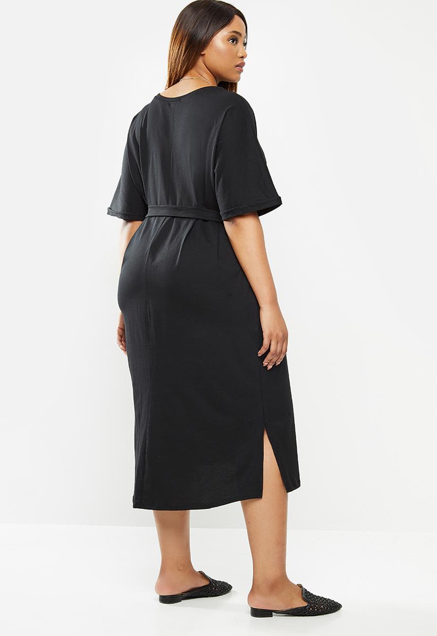 edit Plus - Belted short sleeve tee dress - black