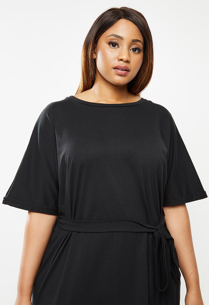 edit Plus - Belted short sleeve tee dress - black