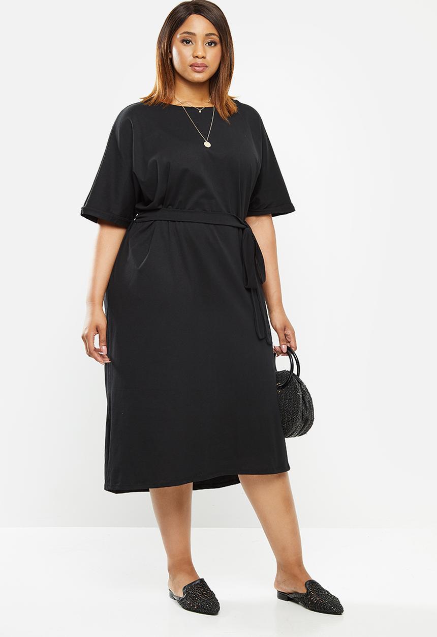 edit Plus - Belted short sleeve tee dress - black
