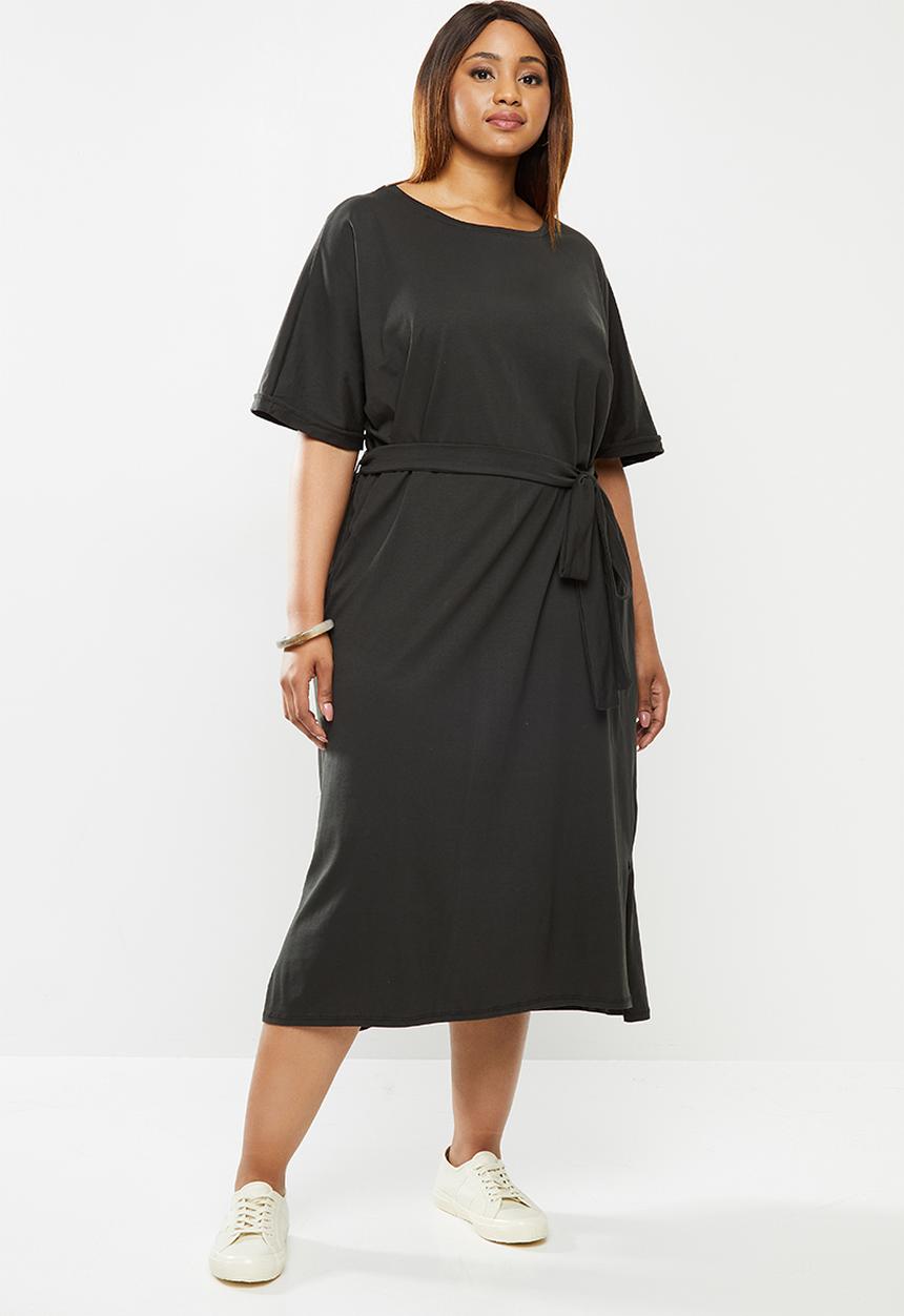 edit Plus - Belted short sleeve tee dress - charcoal