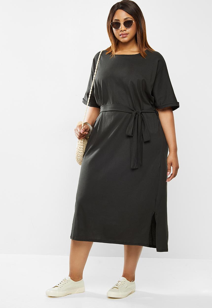 edit Plus - Belted short sleeve tee dress - charcoal