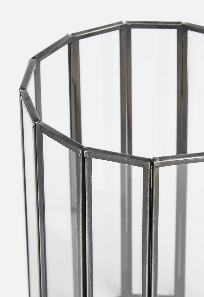 H&S - Facet glass candle lantern - black
