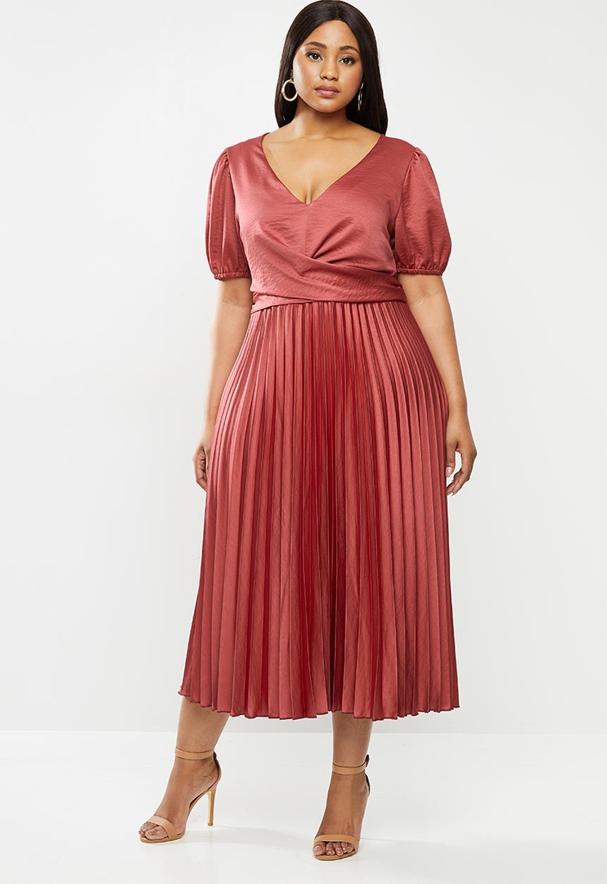 MILLA - Pleated wrap midi dress - burgundy