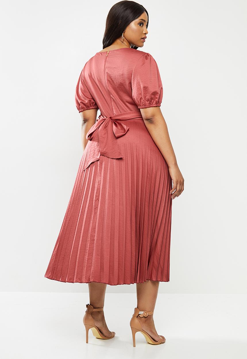 MILLA - Pleated wrap midi dress - burgundy