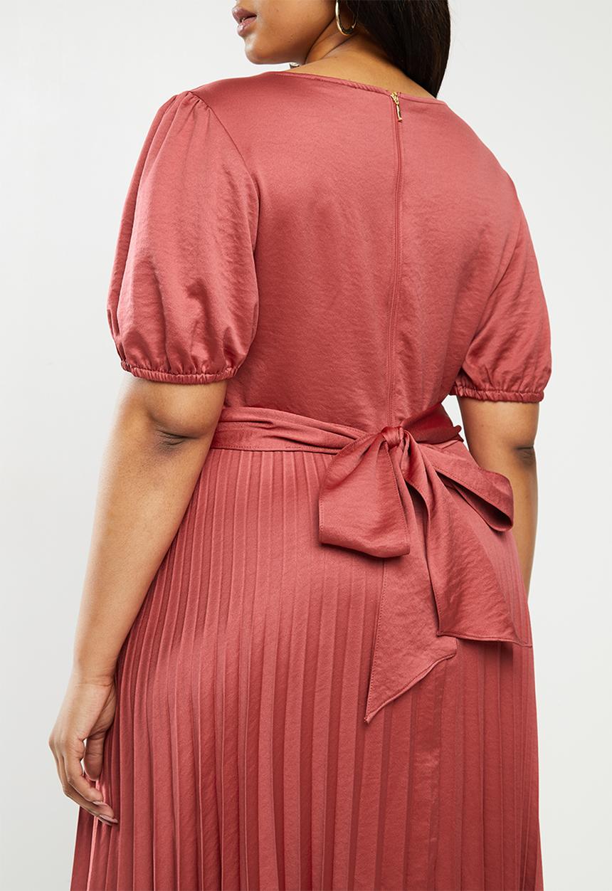 MILLA - Pleated wrap midi dress - burgundy