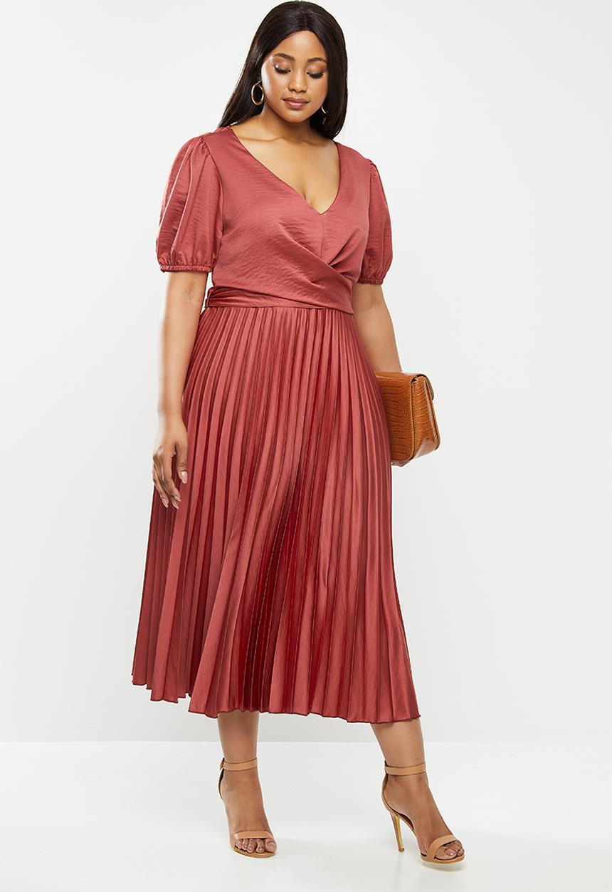 MILLA - Pleated wrap midi dress - burgundy