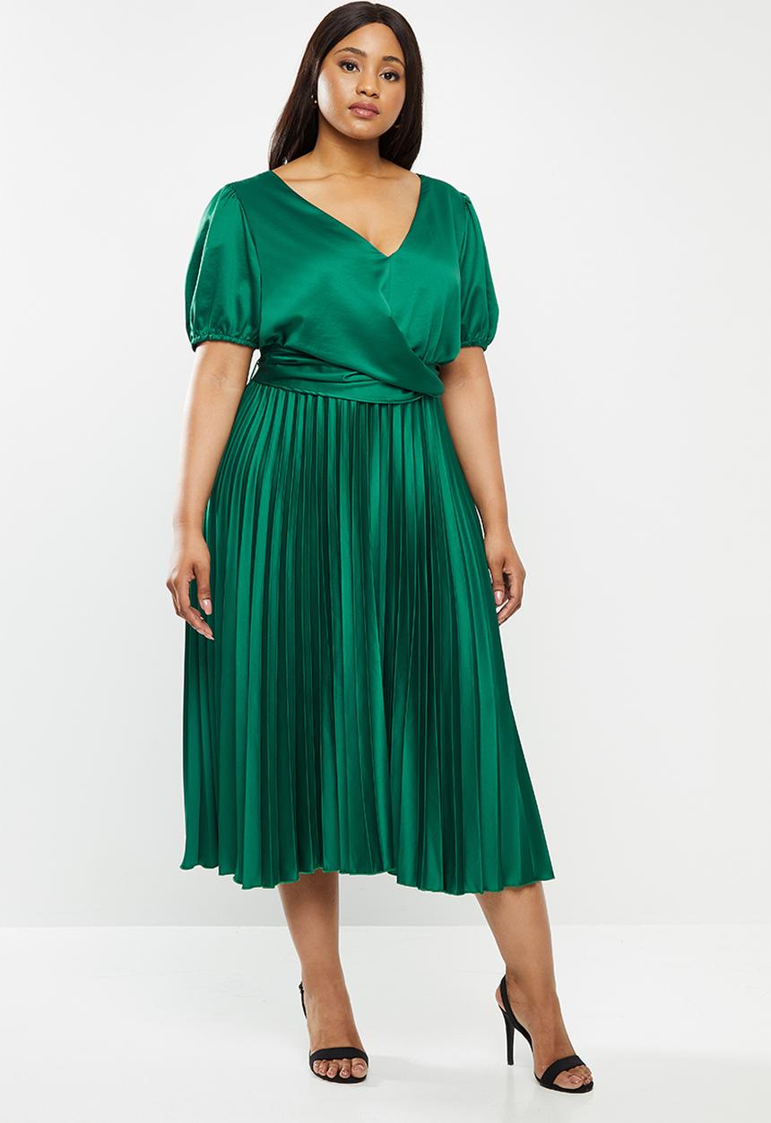 MILLA - Pleated wrap midi dress - emerald