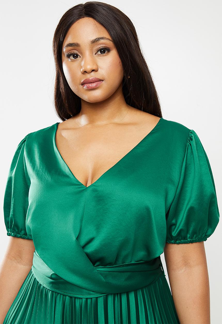MILLA - Pleated wrap midi dress - emerald