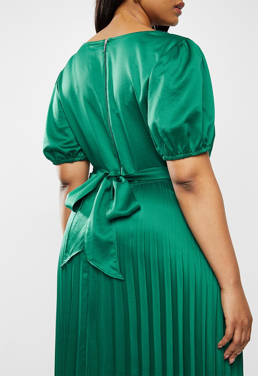 MILLA - Pleated wrap midi dress - emerald