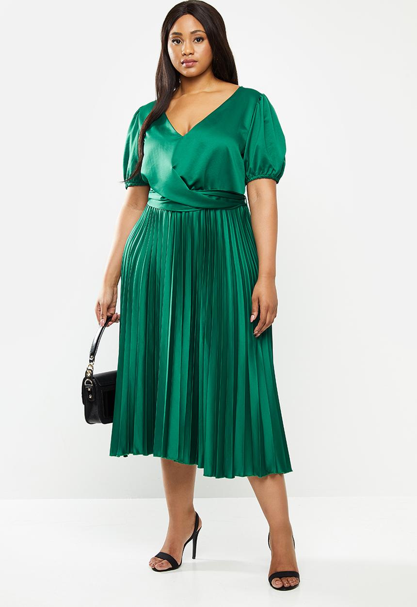 MILLA - Pleated wrap midi dress - emerald