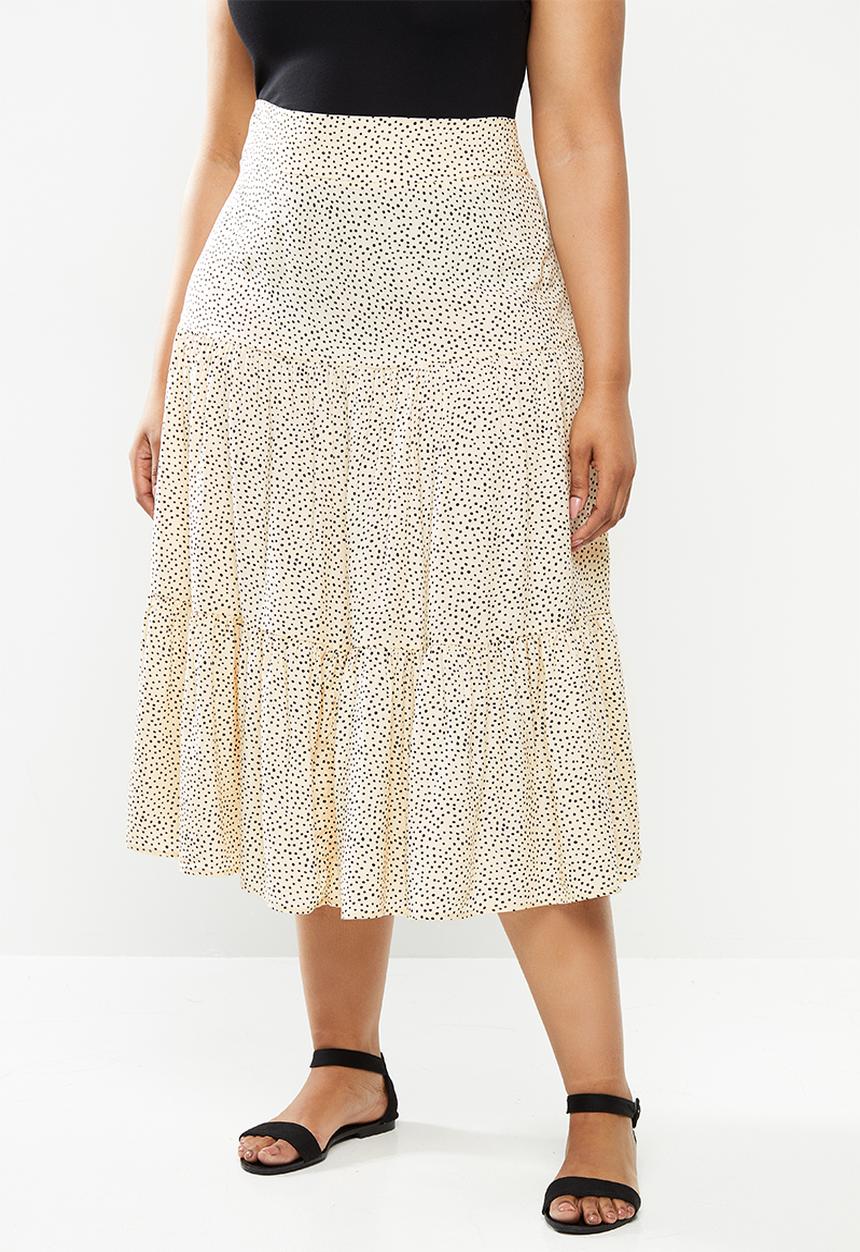 MILLA - Printed tiered skirt - cream & black