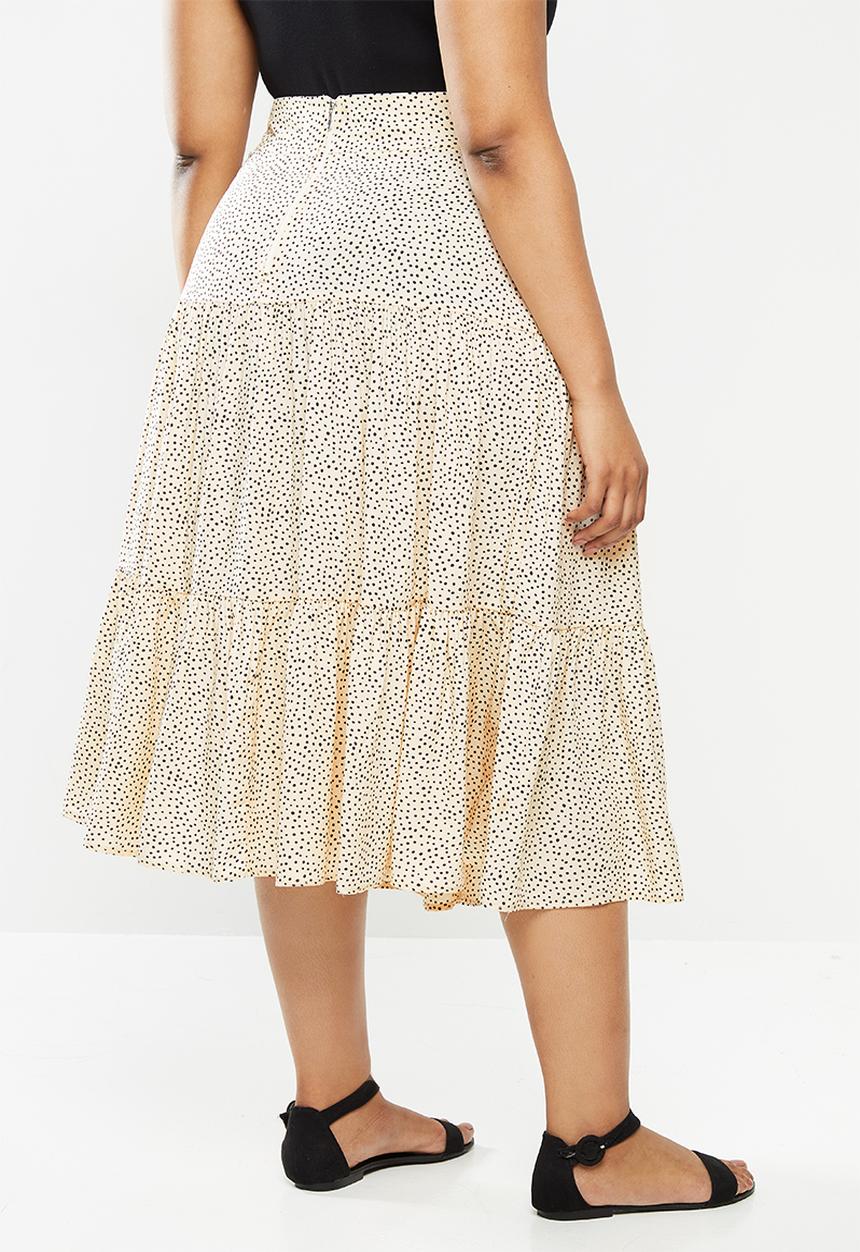 MILLA - Printed tiered skirt - cream & black