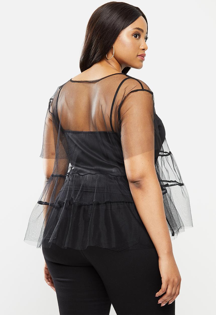 MILLA - Tulle tiered top - black